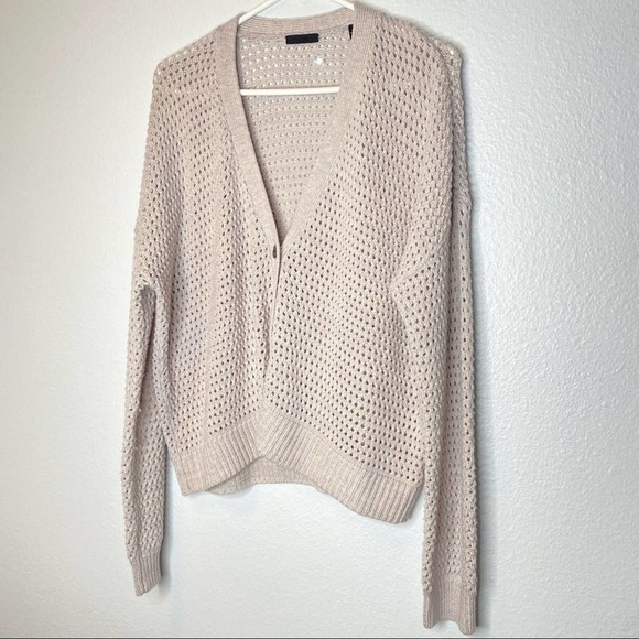 ATM Merino Wool Open Stitch Cardigan Dusty Mauve - Picture 5 of 11